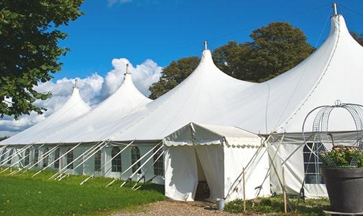 a line of sleek and modern portable restrooms ready for use at an upscale corporate event in Solvang CA